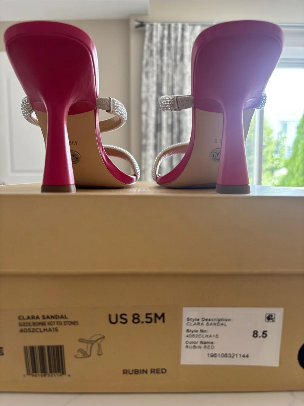 Michael Kors Pink Heeled Sandals with Crystal Straps